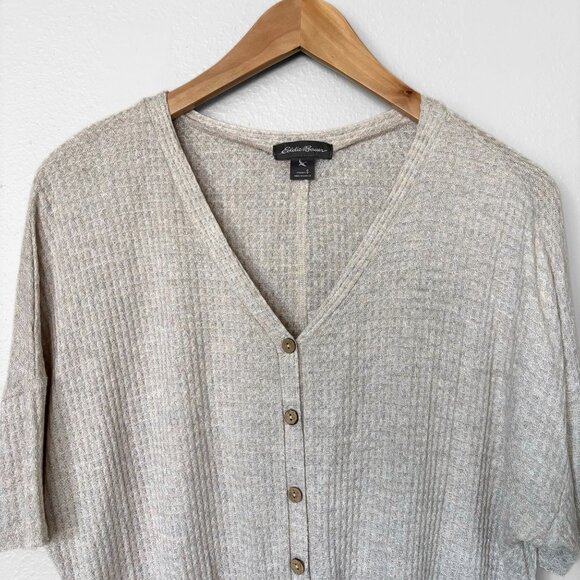 Eddie Bauer Waffle Knit Thermal Tie Front Button Up T-Shirt Womens SM Cabincore - Picture 3 of 13